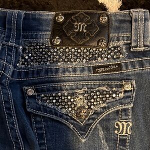 Miss Me Blue Boot Cut Jeans with Distressed Details